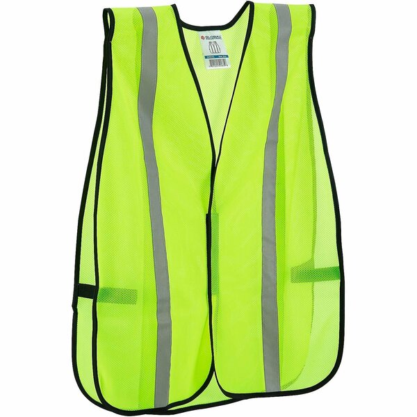 Global Industrial Hi-Vis Safety Vest, 2in Reflective Strips, Mesh, Lime, One Size 641643L